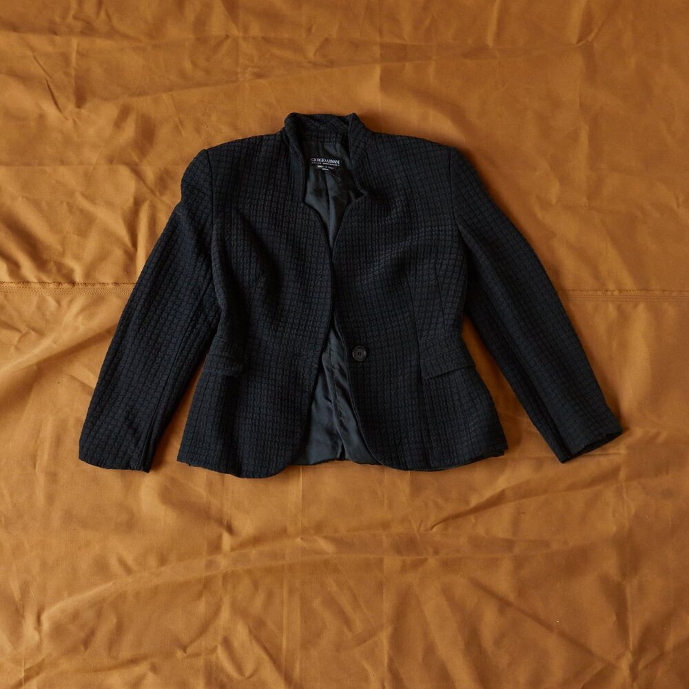 90s Giorgio Armani Black Label Single Breasted Textured Blazer EU 44